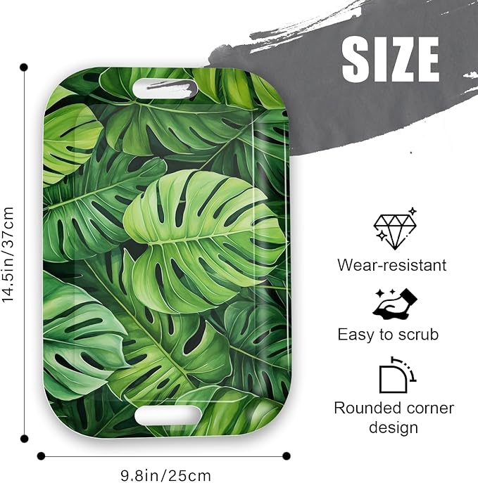Serving Trays with Handles, 14.5 x 9.8 inch Rectangular Plastic Tray for Restaurant, Kitchen, Tropical Leaf Pattern Monstera in The Style-CasaMuseHome