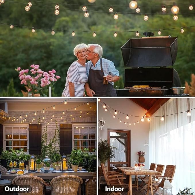 50FT Outdoor String Lights with Remote Dimmer, 25+2 Led Bulbs Connectable Dimmable Outdoor Lights, Support Timer Waterproof Shatterproof for Patio Yard Porch Deck-CasaMuseHome