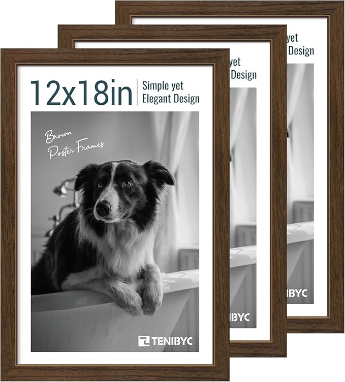 12x18 Poster Frame 3 Pack - Brown Woodgrain, Wood Poster Frame, HD Tempered Glass, Wall Gallery Picture Photo Frame-CasaMuseHome
