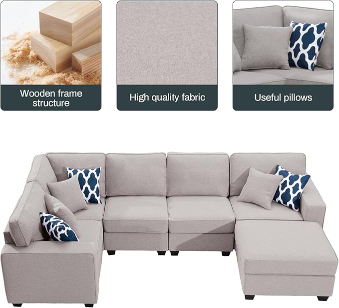 L Lengend Vansen Modular Sectional Sofa U Shaped Couch with Ottoman Modern Reversible Corner Sectional Couch for Living Room (Light Grey, U Shaped Sofa-1)-CasaMuseHome