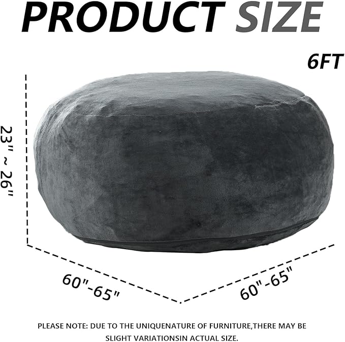 6FT,Oversized Bean Bag Chairs for Adults,Giant beanbag with Filler Included，Fluffy Memory Foam,Soft and Comfy Corduroy Fabric,Gaming Chairs Suitable for Living Room and Bedroom (Dark Gray, 6 Foot)-CasaMuseHome