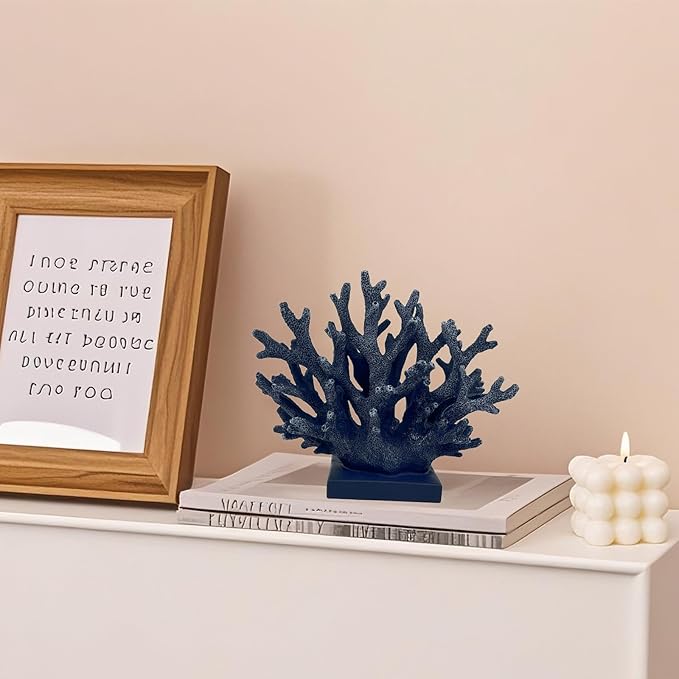 5.8" H Dark Blue Coral Decor - Resin Coral Statue, Nautical Decor for Home, Bedroom, Bathroom, Living Room, Ocean Themed Cabinet Shelf Tabletop Decoration-CasaMuseHome