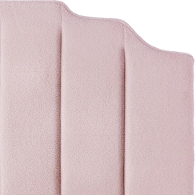 24KF Pink Teddy Fabric Tufted King Upholstered Headboard, Modern Vertical Channel Design California King Headboard with Stepped Silhouette Top Edge,6026-K-Teddy Pink-CasaMuseHome