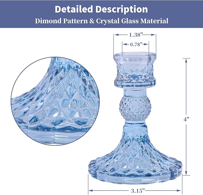 12Pcs 4" H Aqua Blue Candlestick Holders Set- Taper Candle Holders Bulk, Glass Candle Holders for Wedding, Party, Romantic Dinner Table Centerpieces, Festival Gifts & Windowsill Decor-CasaMuseHome