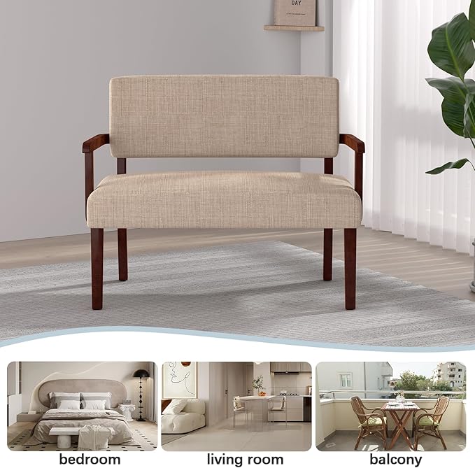 Accent Chair 2 Seat, Arm Chairs with Soft Seat and Armrests for Living Room, Love seat for Dining, Reading, and Waiting Rooms (Beige)-CasaMuseHome