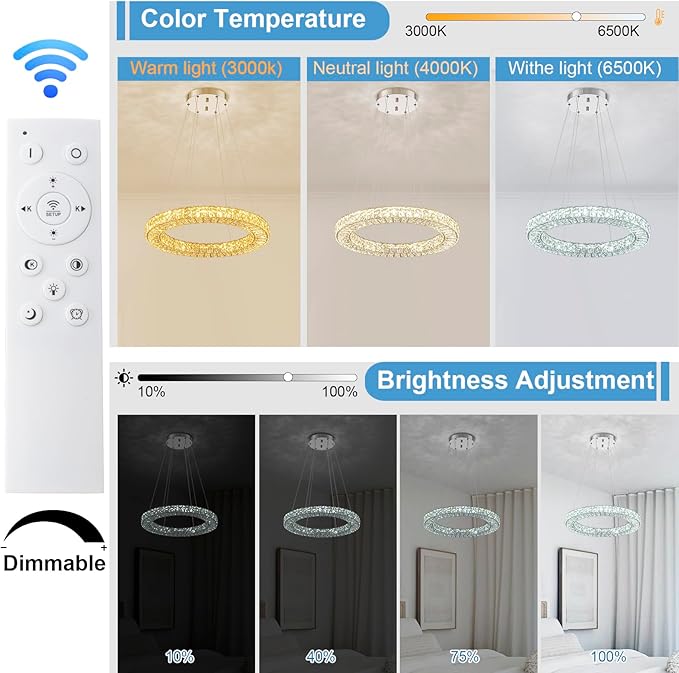 22" Chandelier Crystal Chandeliers Ceiling Light Fixture with Remote Control Flush Mount Ceiling Lights for Living Room Dining Room Bedroom(dimmable)-CasaMuseHome