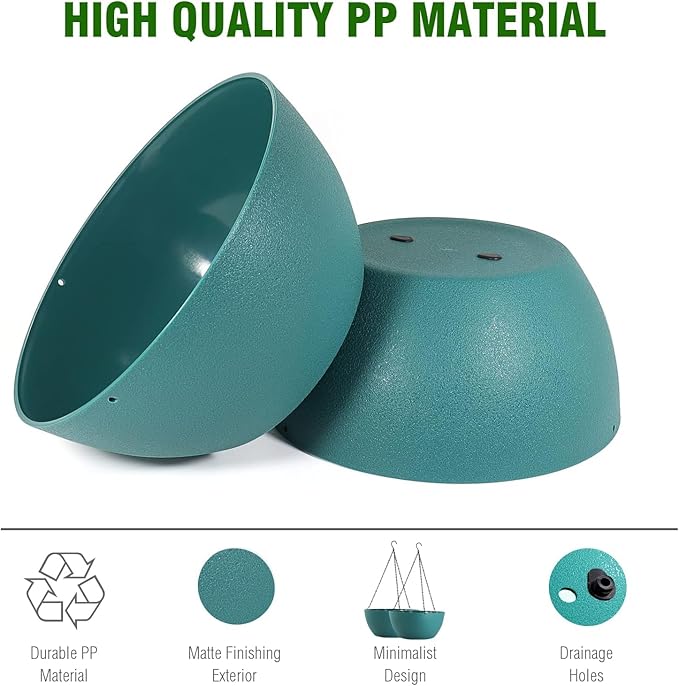 13 inch Large Hanging Planters Plant Pots for Outdoor Indoor Plants with Drainage Holes and Chain, 2 Pack Round Hanging Flower Pots for Garden Home Porch Decor, Blue Green-CasaMuseHome