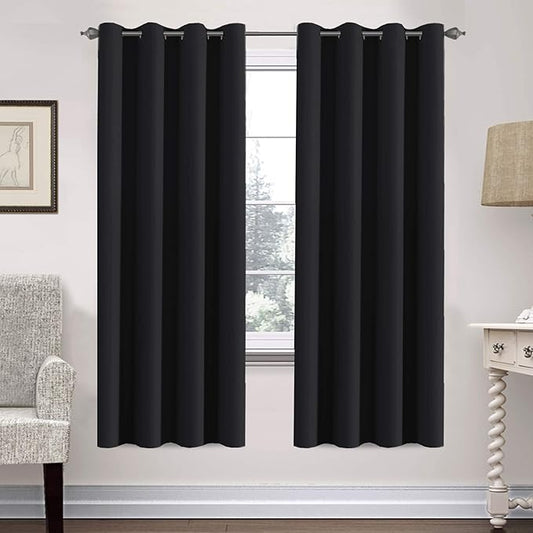 H.VERSAILTEX Thermal Insulated Blackout Curtains Window Panel Drapes - 2 Panels Set-52x72 Inch with Gun Metal Color Grommet Top (Jet Black)-CasaMuseHome