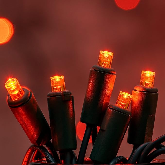 200 Count Orange Wide Angle LED Christmas Lights, 66 ft Green Wire UL Certified Commercial Grade 5mm Holiday String Light Set (Orange)-CasaMuseHome