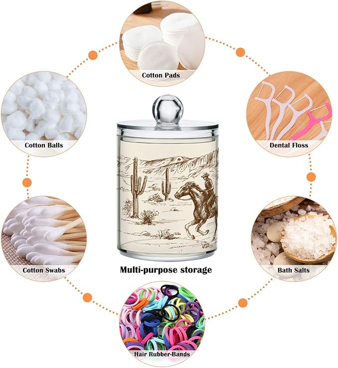 2 Pack Qtip Holder Organizer Dispenser Western Desert Cowboy Bathroom Storage Canister Cotton Ball Holder Container for Cotton Swabs/Pads/Floss-CasaMuseHome