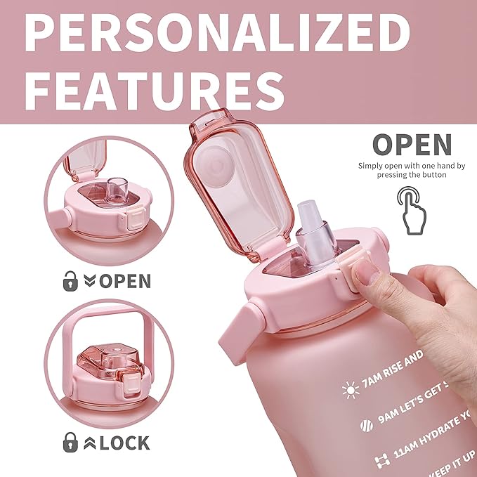 64oz,100oz,128oz Large Motivational Water Bottle with Time Marker, Leakproof & BPA Free Half Gallon Big Water Bottle with Straw Handle Tritan Frosted Water Jug for Gym,Fitness,Outdoor Sports-CasaMuseHome