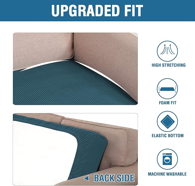 H.VERSAILTEX Super Stretch Individual Seat Cushion Covers Sofa Covers Couch Cushion Covers Slipcover Sets Thick Jacquard Textured Twill Fabric (1 Piece Loveseat Cushion Cover, Deep Teal)-CasaMuseHome