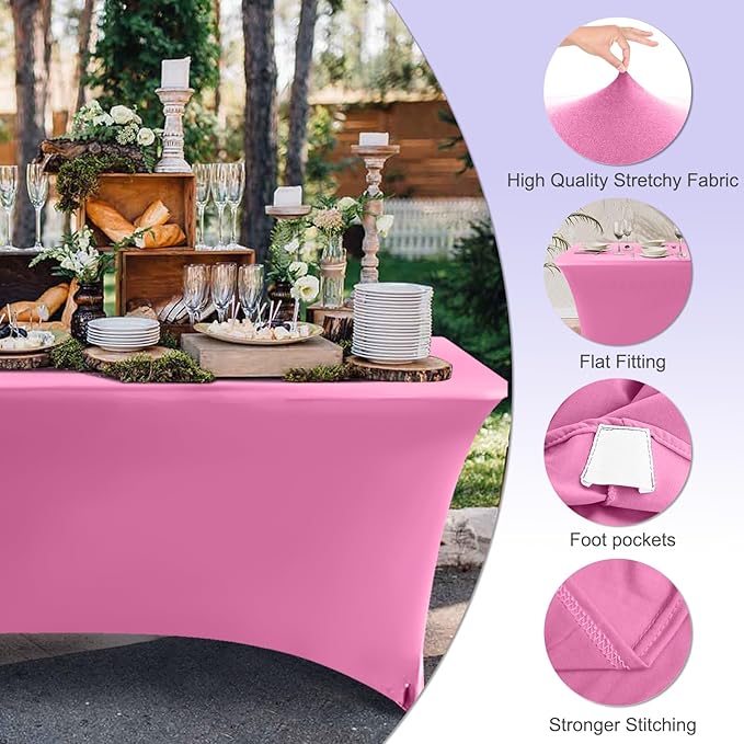 ABCCANOPY 6 FT Spandex Table Cover Stretch Fitted Wrinkle Resistant Tablecloth Reuse for Rectangular Folding Table Patry Event Wedding Banquet Protector Pink-CasaMuseHome