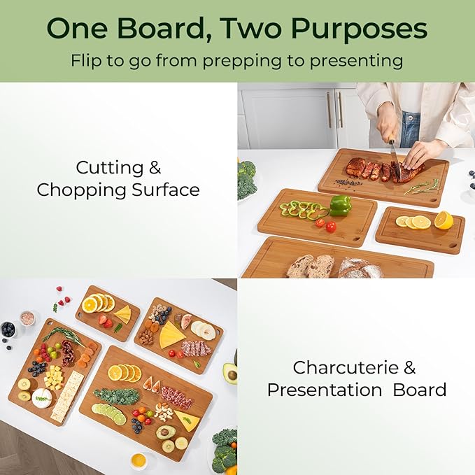 4-Pcs Natural Wood Cutting Board Set Kitchen Tools with Juice Groove, Wooden Chopping Board for Meat, Fruit, Vegetables & Cheese (Pre Oiled, Natural)-CasaMuseHome