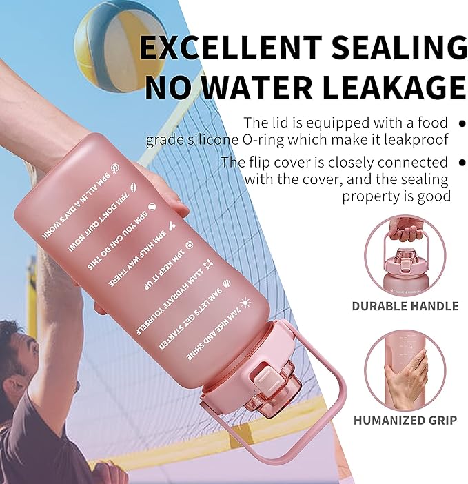 64oz,100oz,128oz Large Motivational Water Bottle with Time Marker, Leakproof & BPA Free Half Gallon Big Water Bottle with Straw Handle Tritan Frosted Water Jug for Gym,Fitness,Outdoor Sports-CasaMuseHome