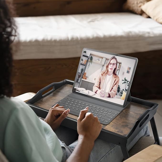 2 Pack Bed Tray Table Breakfast Trays Serving Tray Bamboo Bed Laptap Floding Legs with Handles and Phone Holders-CasaMuseHome