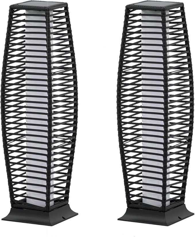 2 Pieces Outdoor Floor Lamp Weather-Resistant Outdoor Wicker Light Solar Powered Lantern Deck Lights for Patio Yard Garden-CasaMuseHome