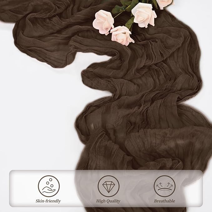 6FT 20 Pack Brown Cheesecloth Table Runner 20 x 120 Inch Long Boho Fabric Rustic Cheese Cloth Table Runner for Wedding Bridal Shower Baby Shower Gauze Sheer Birthday Party Table Decorations-CasaMuseHome