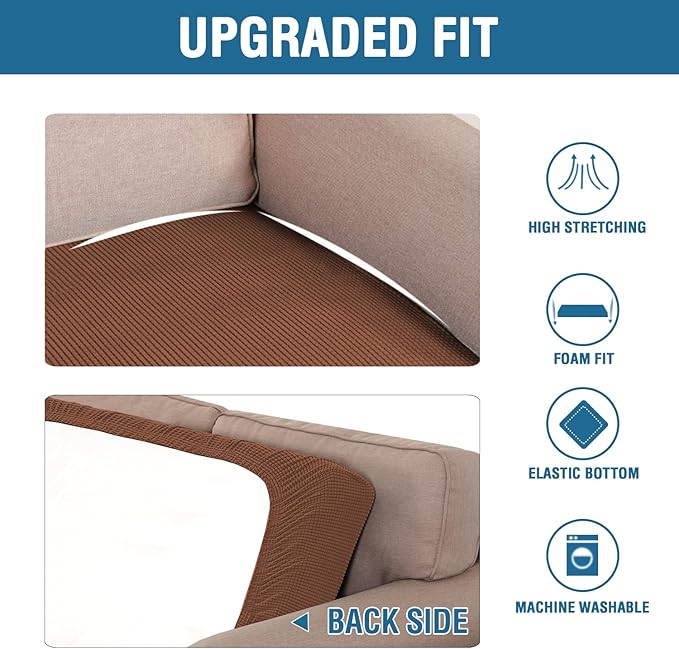 H.VERSAILTEX Super Stretch Individual Seat Cushion Covers Sofa Covers Couch Cushion Covers Slipcover Sets Thick Jacquard Textured Twill Fabric (1 Piece Loveseat Cushion Cover, Caramel)-CasaMuseHome