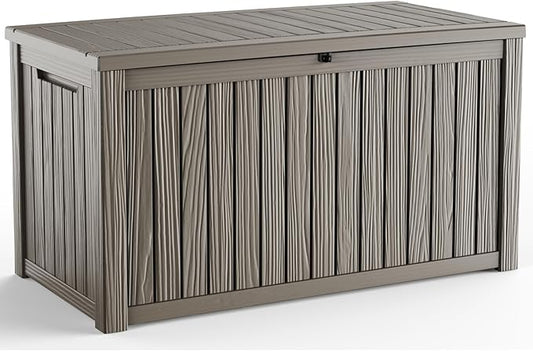 150 Gallon Outdoor Deck Box,Storage Lockable Waterproof Patio Furniture,Garden Tools,Cushions,Pool Accessories Outside Storage Resin Box(Grey)-CasaMuseHome