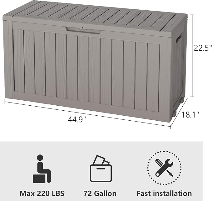 72 Gallon Deck Box Lockable Resin Outdoor Storage Box waterproof Outdoor Container for Patio Furniture Cushions, Pillow-CasaMuseHome