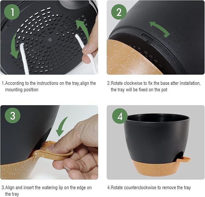 8 inch Hanging Planters, 2 Pack Self Watering Hanging Pots with 20oZ Deep Reservoir for Indoor Outdoor Plants Flowers, Black with Brown-CasaMuseHome