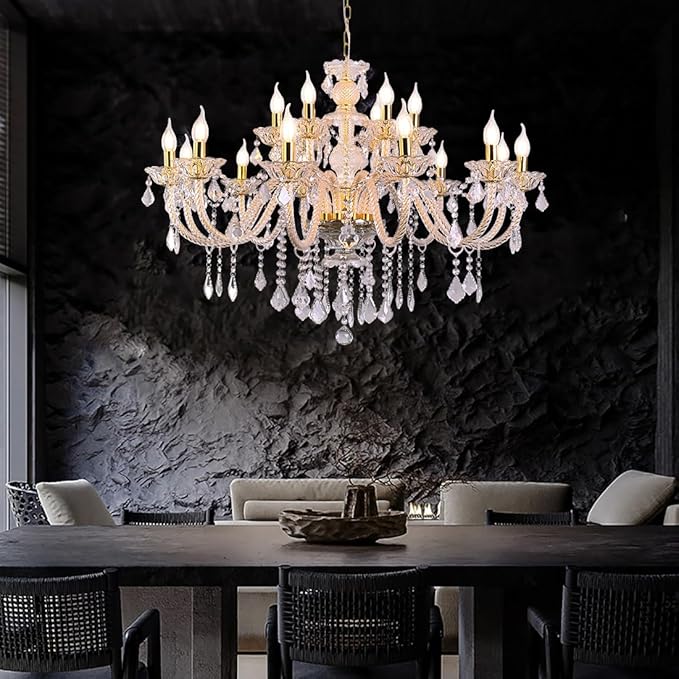 18-Light Double-Layer Crystal Chandelier for Living Room Gold Ceiling Pendant Light Fixtures with K9 Crystal Modern Luxury Lighting for Dining Room, Bedroom, Kitchen-CasaMuseHome