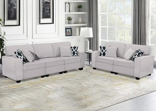 L Lengend Vansen Modular Sectional Sofa U Shaped Couch with Ottoman Modern Reversible Corner Sectional Couch for Living Room (Light Grey, 2+3)-CasaMuseHome