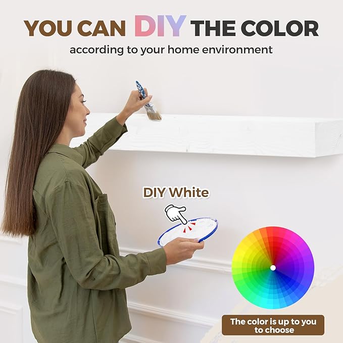 72x8x5 Fireplace Mantel - Handcrafted Hollow Rustic Solid Wood Wall Mounted Floating Shelf with Invisible Heavy Duty Wood Bracket (DIY Color)-CasaMuseHome