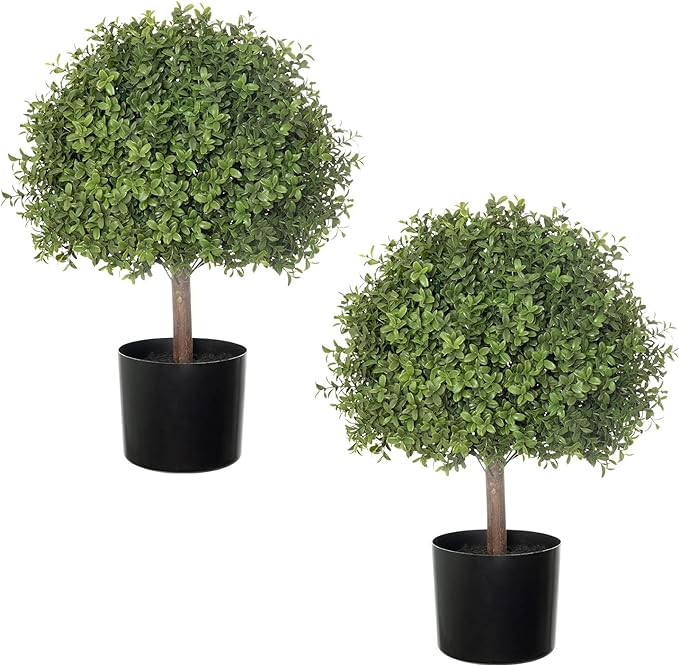 2 Pack 24.5inch Artificial Topiary Ball Plants, Faux Boxwood Ball in Pot, Fake Outdoor Plant for Front Door Decor, Home Decor, Garden, Wedding Decor-CasaMuseHome