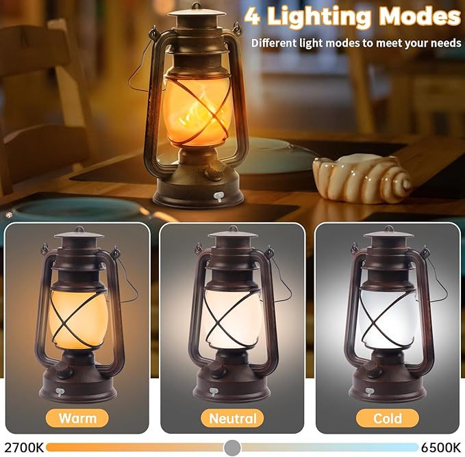 2 Pack Bronze Vintage 4 Modes Light LED Lanterns，Rechargeable Dancing Flame Lanterns Decorative Outdoor&Indoor, Remote Control Waterproof Hanging Lights for Camping,Patio Garden Pathway-CasaMuseHome