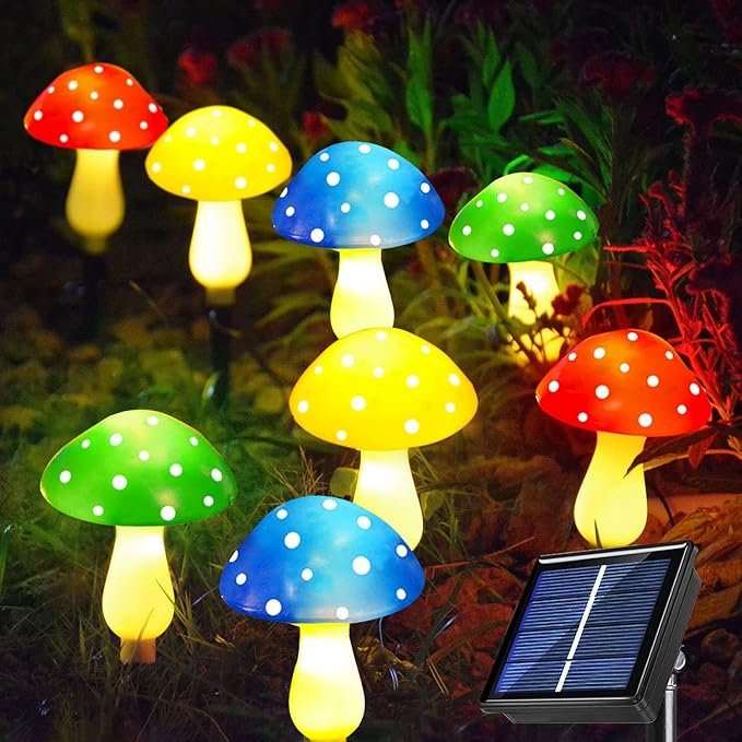 8-Pack Solar Mushroom Lights for Garden Decor, 8 Modes Waterproof Outdoor Garden Mushroom Lamp, Multi-Colored Solar LED Fairy Lights for Christmas Halloween Yard Lawn-CasaMuseHome