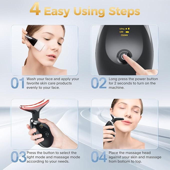 7-in-1 Deplux Face Neck Massager for Skin Care at Home, Facial Massager Glossy Black-CasaMuseHome