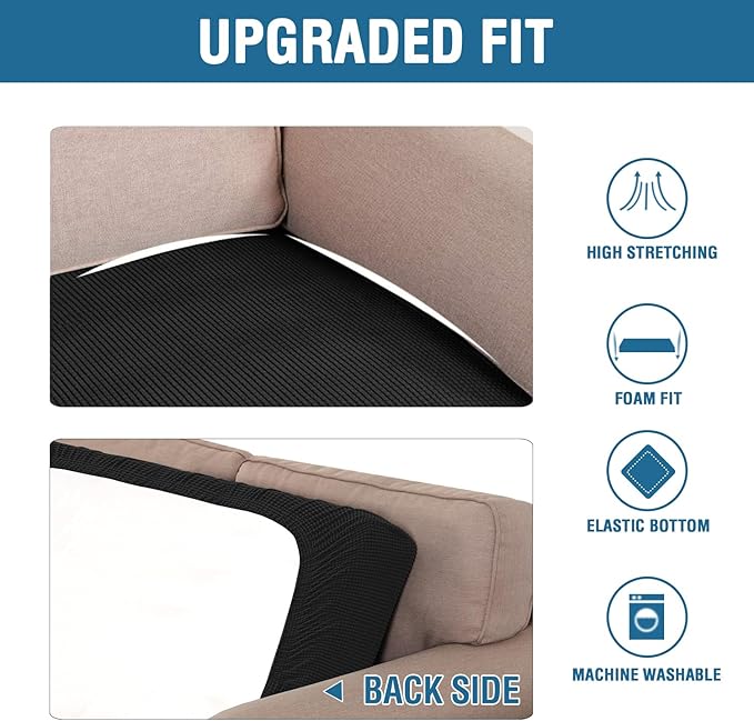 H.VERSAILTEX Super Stretch Individual Seat Cushion Covers Sofa Covers Couch Cushion Covers Slipcover Sets Thick Jacquard Textured Twill Fabric (1 Piece Sofa Cushion Cover, Black)-CasaMuseHome