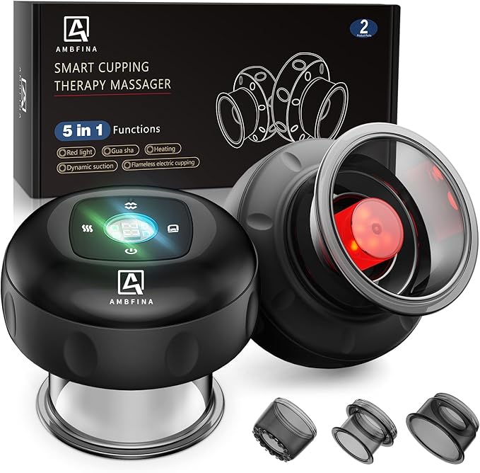 2 Electric Cupping Therapy Set, 5-in-1 Smart Cupping kit with Red Light Therapy, Gua Sha Massage Tool, Relieves Neck Shoulder Back Aches Muscle Soreness, Improves Blood Circulation-CasaMuseHome