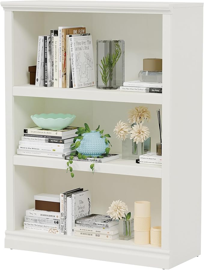 43 in Tall Bookcase, 3-Tier Bookshelf Open Storage, 33 inch Wide Floor Standing Indoor Furniture, Book Cases for Home School Library Office Bedroom Kids, White 3 Tiers-CasaMuseHome