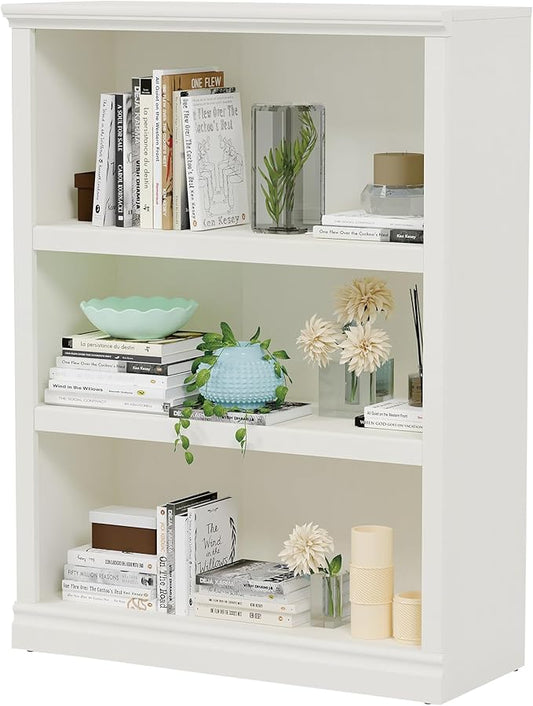 43 in Tall Bookcase, 3-Tier Bookshelf Open Storage, 33 inch Wide Floor Standing Indoor Furniture, Book Cases for Home School Library Office Bedroom Kids, White 3 Tiers-CasaMuseHome