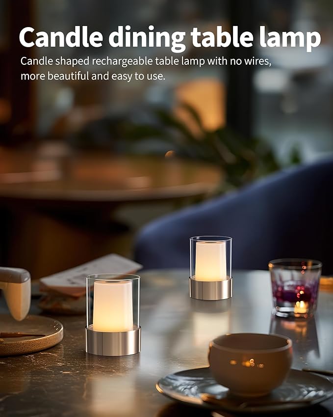 4" Mini Dining Table Light 2 Pack for Buffet Restaurant, Outdoor Waterproof Lamps for Bathroom Camping, Rechargeable Cordless Table Lamp for Bar, Touch Warm Night Light for Nursery Baby (Gold)-CasaMuseHome