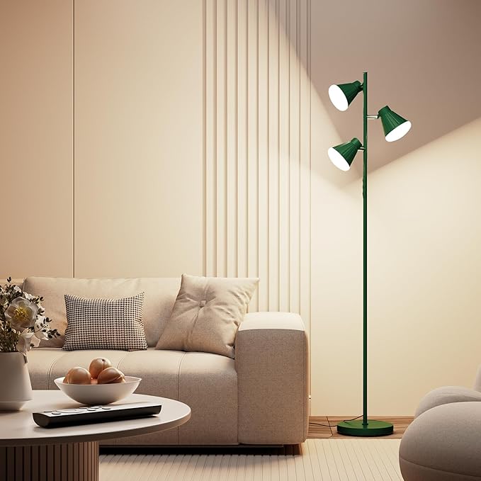 36W LED Tree Floor Lamp, Dimmable Tall Standing Lamp with Remote & Touch Control, 4 Color Temperatures Bright Floor Lamp, 3 Rotatable Light Modern Floor Lamps (Green)-CasaMuseHome