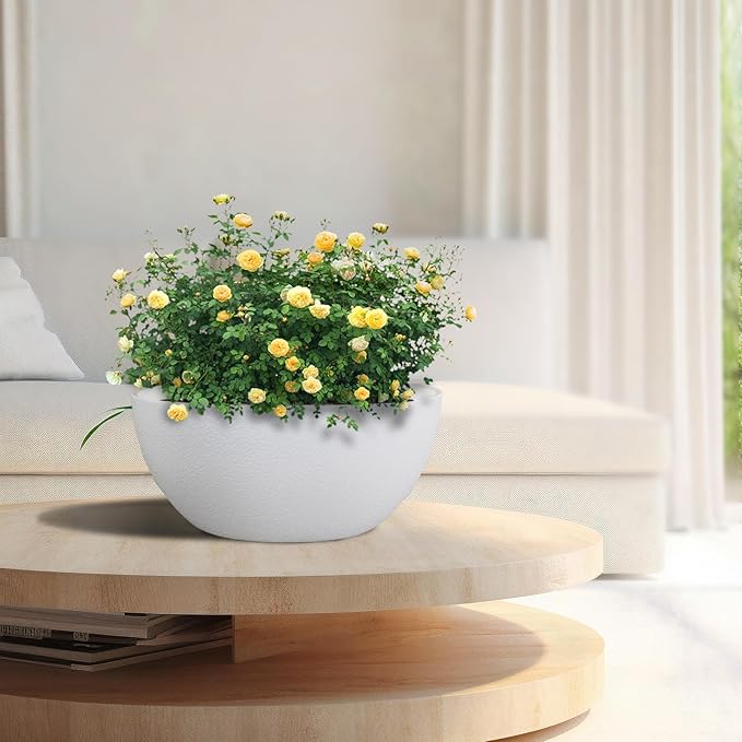 13 inch Large Hanging Planters Plant Pots for Outdoor Indoor Plants with Drainage Holes and Chain, 2 Pack Round Hanging Flower Pots for Garden Home Porch Decor, White-CasaMuseHome