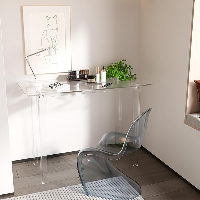 Acrylic Desk, Modern Study Table for HomeOffice-Extended Surface Multi-Purpose Console & EntrywayTable, Sturdy Lightweight Design (42.5-inch, Transparent)-CasaMuseHome