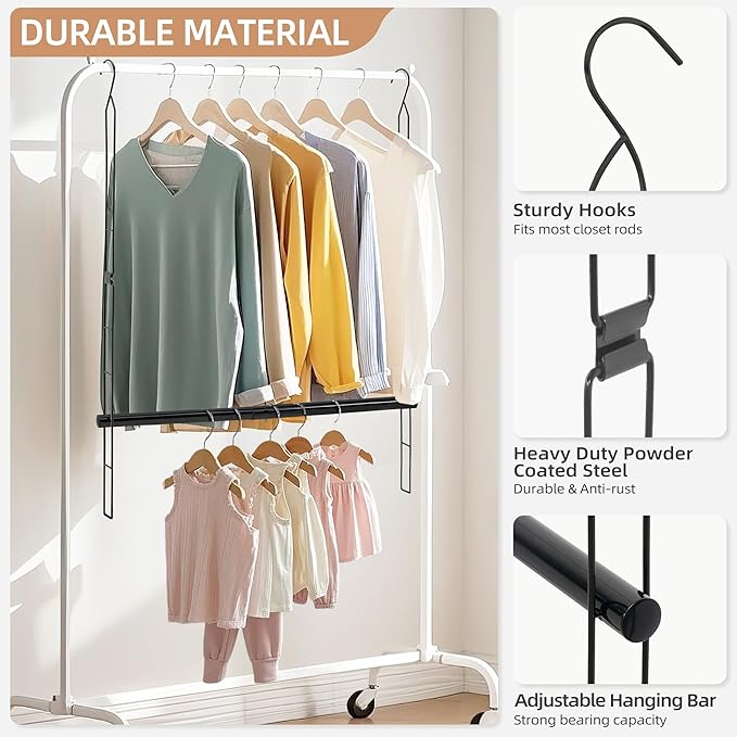 STORAGE MANIAC Hanging Closet Rod, Adjustable Width and Height Closet Hanging Organizer, Space-Saving Clothes Hanging Bar, Closet Extender Hanging Rod Double Closet Hanging Rod, 2 Pack Black-CasaMuseHome
