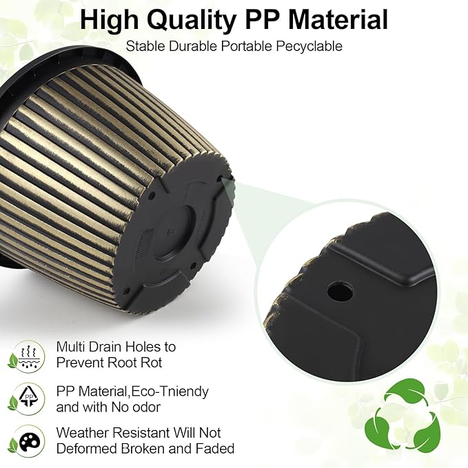 16 inch Large Planter Indoor Outdoor Plant Pots, 4 Pack Plastic Flower Pots with Saucer And Drainage Holes, Modern Garden Planters For Planting Medium Large Plants, Decorative Resin Garden Pots-CasaMuseHome