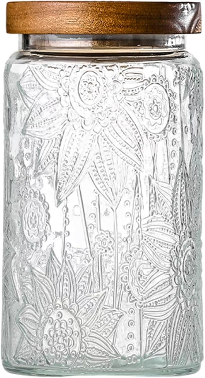 32oz Vintage Glass Jar With Lid, Glass Storage Containers, Airtight Kitchen Storage Containers For Sugar, Coffee, Tea, Spice, Flour, Candy Cookie, Pasta, Cereal, Cute Decorative Jars-CasaMuseHome