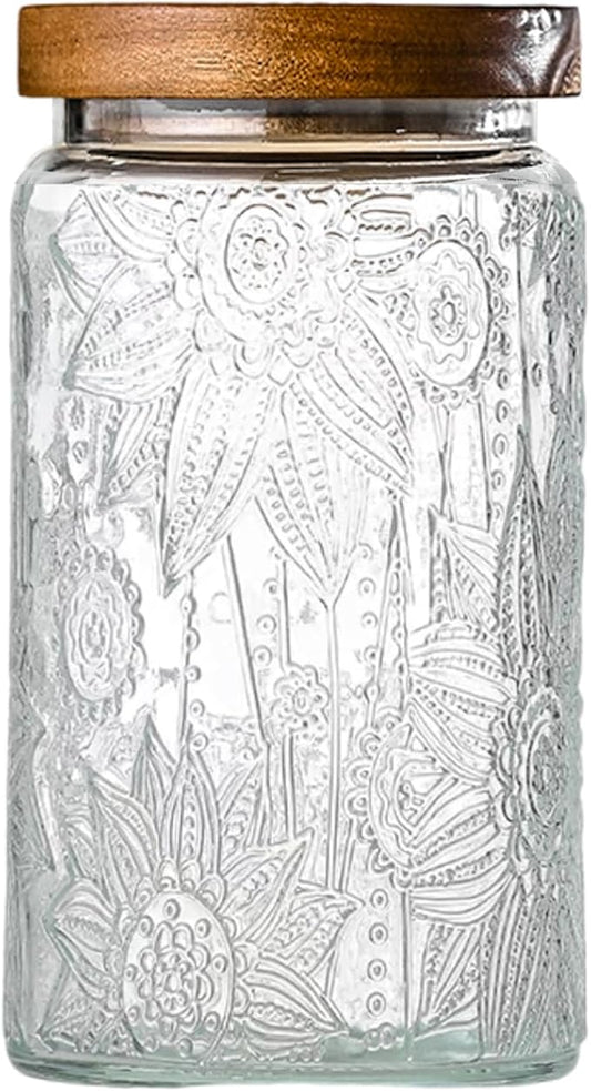 32oz Vintage Glass Jar With Lid, Glass Storage Containers, Airtight Kitchen Storage Containers For Sugar, Coffee, Tea, Spice, Flour, Candy Cookie, Pasta, Cereal, Cute Decorative Jars-CasaMuseHome