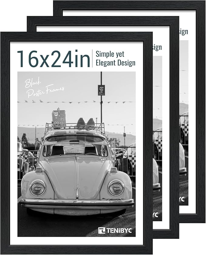 16x24 Poster Frame 3 Pack - Black, Textured Solid Wood Picture Frame, Wall Gallery Photo Frame-CasaMuseHome