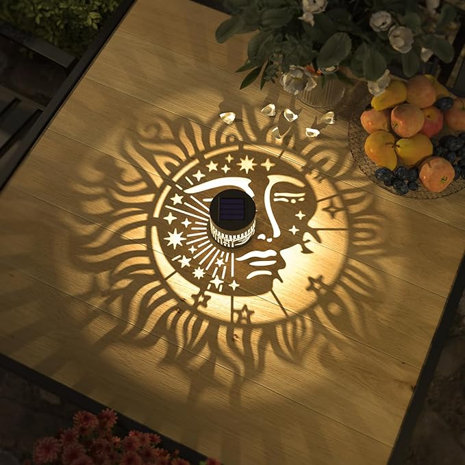 4 Pack Solar Fence Lights Metal Solar Powered Outdoor Wall Deck Step Lights Sun Moon Theme Waterproof Fence Light for Garden Post Patio Backyard Yard Decor, Gardening Gifts for Women Mom Grandma-CasaMuseHome