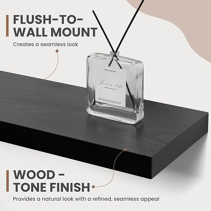 30 Inch Floating Shelves, 8 Inch Deep Floating Shelves for Wall, Hanging Shelf with Invisible Brackets, Deep Shelves for Bathroom, Bedroom, Living Room, Black, Set of 2-CasaMuseHome