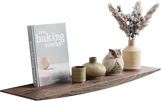 24’’ Black Walnut Floating Shelves - 6 Inch Deep Solid Wood Floating Shelf for Wall, Rustic Zen TV Shelf Wall Mounted, Live Edge Shelf with Invisible Brackets for Living Room, Bedroom, Kitchen.-CasaMuseHome