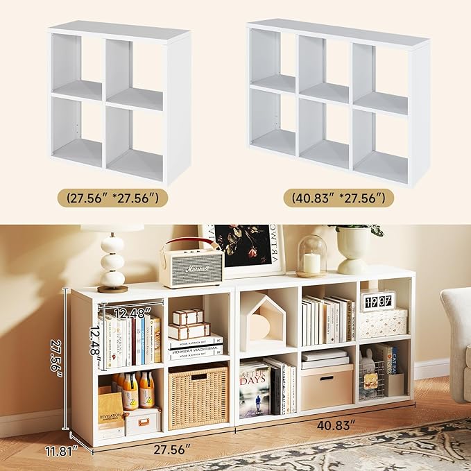 6 Cube Storage Organizer, Black Bookshelf with Storage, 2 Tier Storage Cubes,Freestanding Storage Organizer with Shelves for Living Room, Study-CasaMuseHome